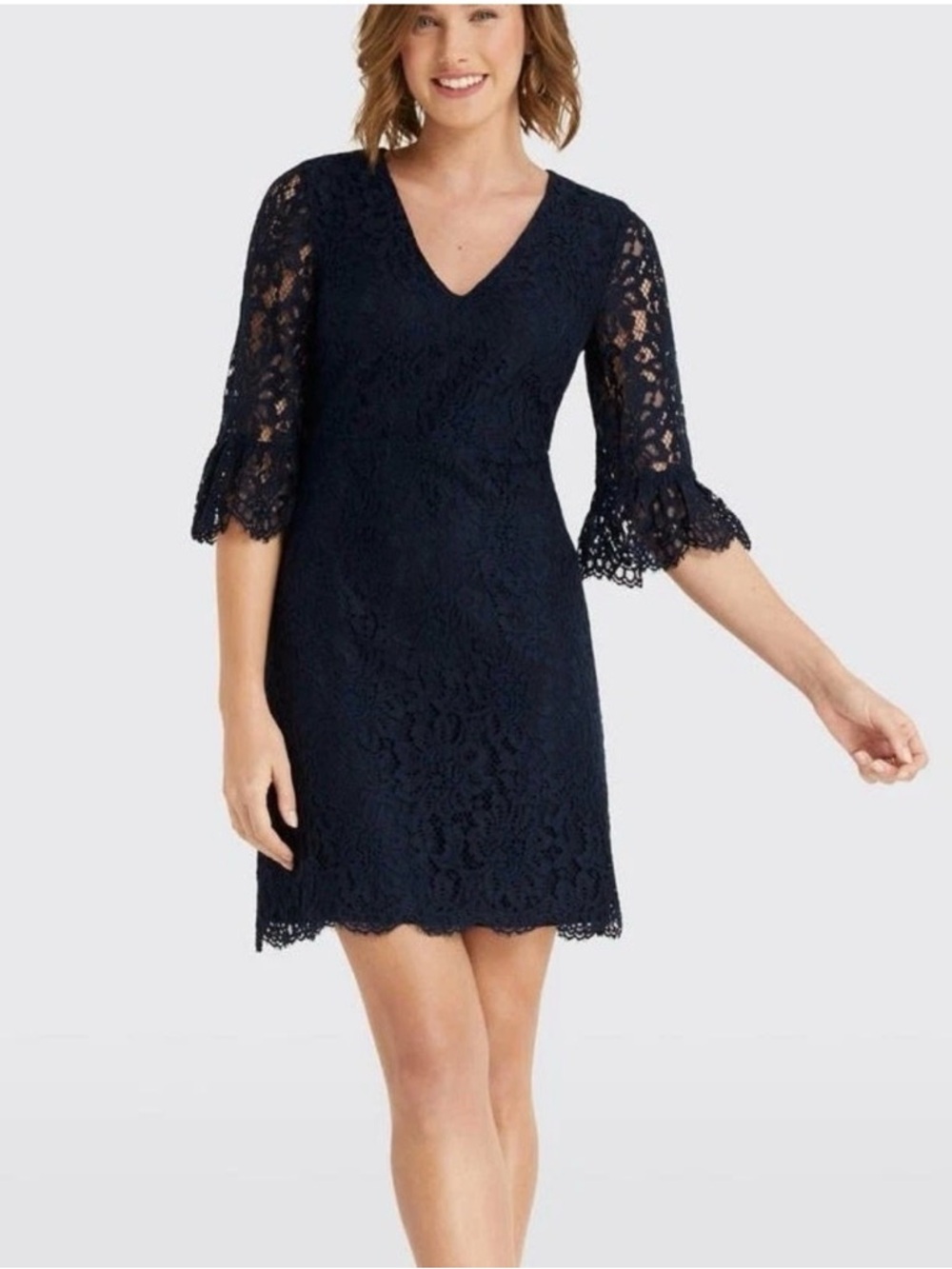 Draper James Navy Lace V‑Neck Mini Dress